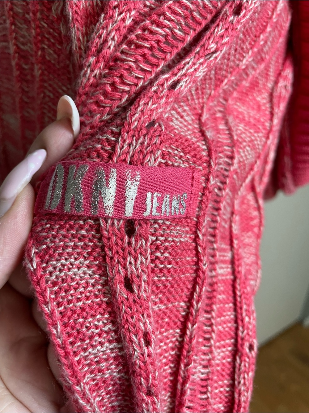 DKNY Coral Pink Hooded V-Neck Half-Zip Sweater - Picture 4 of 5